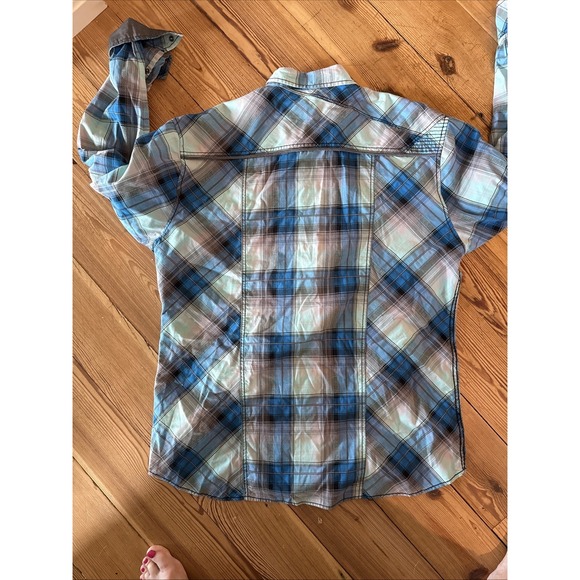 BKE Buckle Black Blue Gray Shirt Mens Plaid Western Snap XXL Athletic Fit - Picture 2 of 12